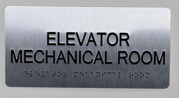 ELEVATOR MECHANICAL ROOM Sign- BRAILLE (ALUMINUM SIGNS 4X8)- The Sensation line- Tactile Touch Braille Sign