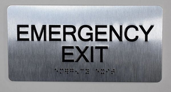 Emergency EXIT SIGN- BRAILLE (ALUMINUM SIGNS 4X8)- The Sensation line- Tactile Touch Braille Sign