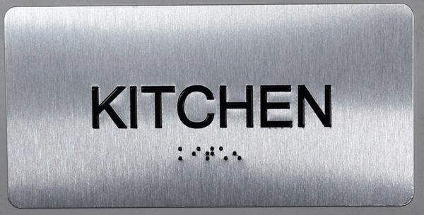 KITCHEN Sign- BRAILLE (ALUMINUM SIGNS 4X8)- The Sensation line- Tactile Touch Braille Sign