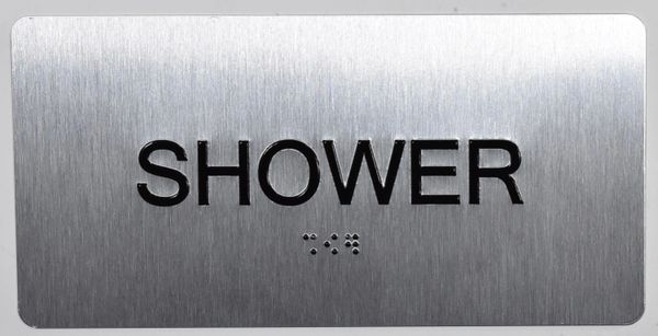 SHOWER SIGN- BRAILLE (ALUMINUM SIGNS 4X8)- The Sensation line- Tactile Touch Braille Sign
