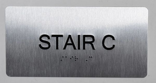 STAIR C SIGN- BRAILLE (ALUMINUM SIGNS 4X8)- The Sensation line- Tactile Touch Braille Sign