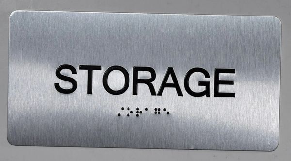 STORAGE Sign- BRAILLE (ALUMINUM SIGNS 4X8)- The Sensation line- Tactile Touch Braille Sign