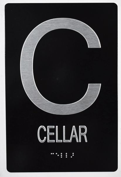 C CELLAR SIGN- BLACK- BRAILLE (ALUMINUM SIGNS 9X6)