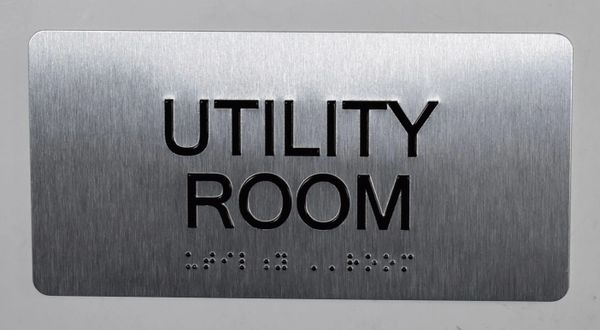 UTILITY ROOM Sign- BRAILLE (ALUMINUM SIGNS 4X8)- The Sensation line- Tactile Touch Braille Sign