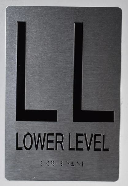 LOWER LEVEL SIGN- BRAILLE (ALUMINUM SIGNS 9X6)- The Sensation Line- Tactile Touch Braille Sign