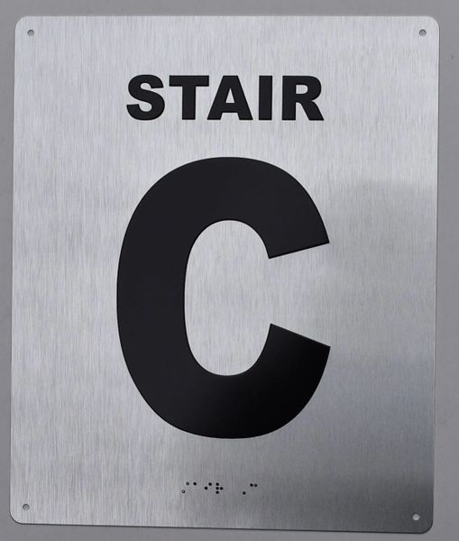 STAIR C SIGN- BRAILLE (ALUMINUM SIGNS 12X10)- The Sensation line- Tactile Touch Braille Sign