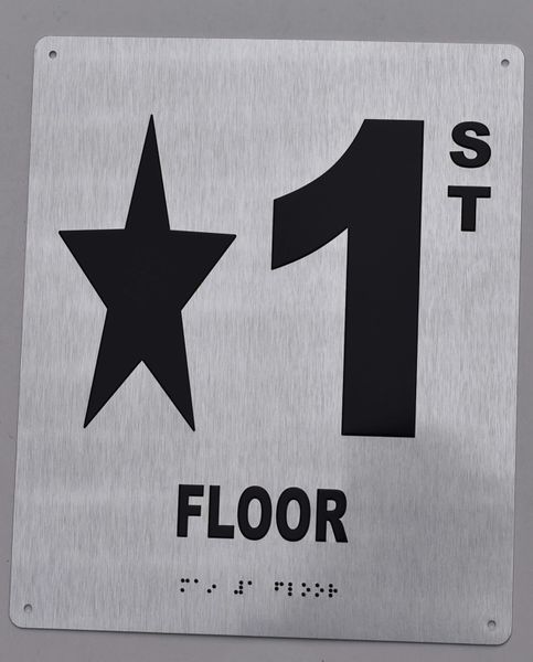 star 1ST FLOOR SIGN- * 1ST FLOOR SIGN- BRAILLE (ALUMINUM SIGNS 12X10)- The Sensation line- Tactile Touch Braille Sign