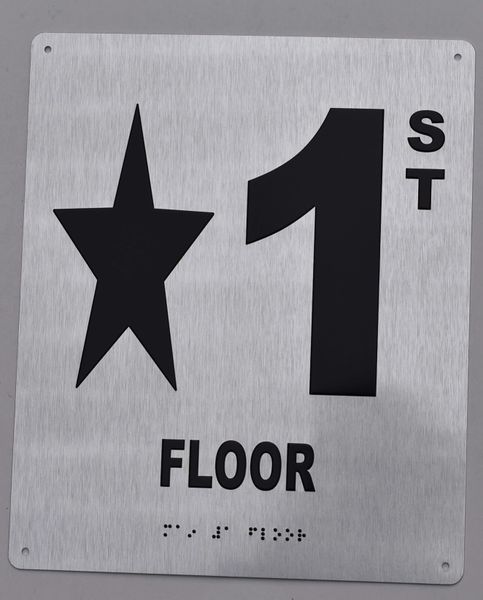 Star 1 (Star 1st) Elevator Jamb Plate Sign with Braille and Raised Number-Elevator Floor Number Sign(Silver)