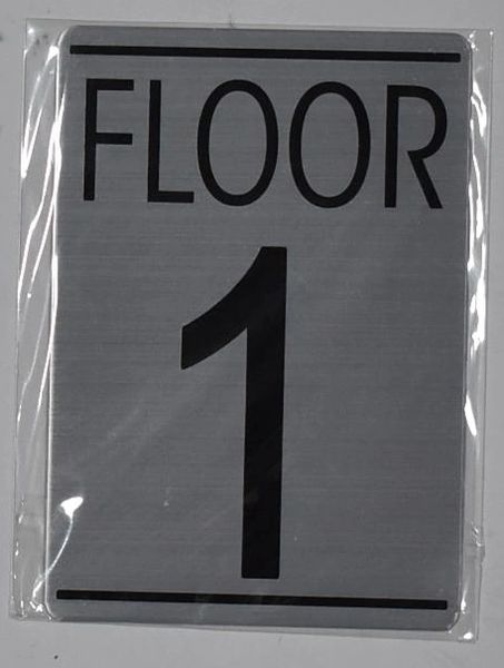 FLOOR NUMBER ONE (1) SIGN - BRUSHED ALUMINUM (ALUMINUM SIGNS 5.75X4)