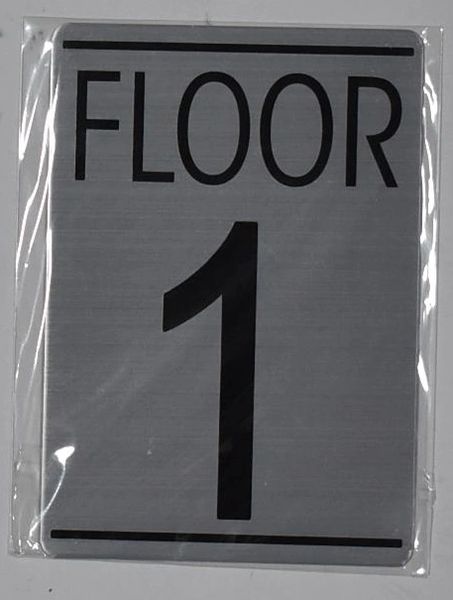 FLOOR NUMBER ONE (1) SIGN - BRUSHED ALUMINUM (ALUMINUM SIGNS 5.75X4)