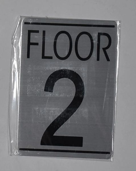 FLOOR NUMBER TWO (2) SIGN - BRUSHED ALUMINUM (ALUMINUM SIGNS 5.75X4)