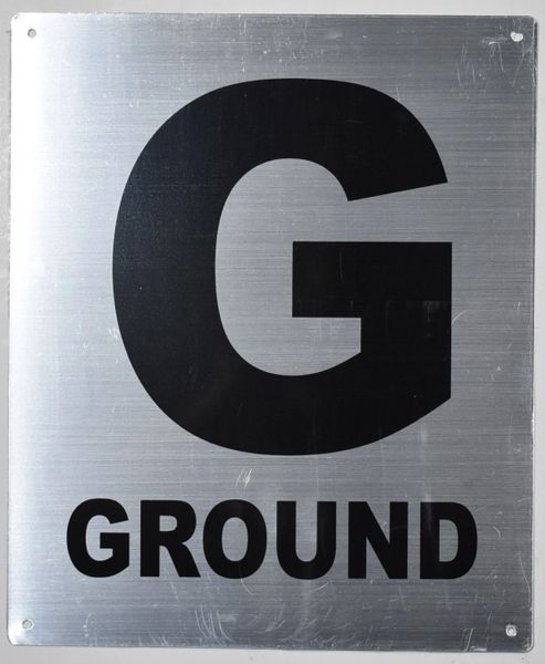 FLOOR NUMBER SIGNS- GROUND FLOOR SIGNS- GROUND SIGN- BRUSHED ALUMINUM (ALUMINUM SIGNS 12X10)- Monte Rosa Line