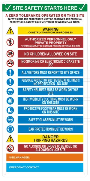 SITE SAFETY RULES SIGN (ALUMINUM SIGNS 23X11.5)