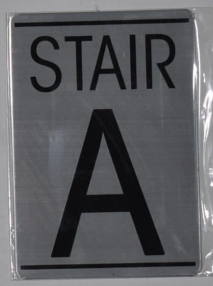 FLOOR NUMBER SIGN - STAIR A SIGN - BRUSHED ALUMINUM (ALUMINUM SIGNS 5.75X4)