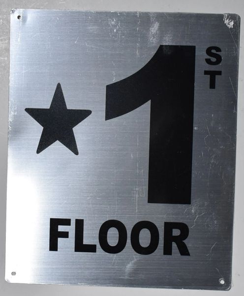 FLOOR NUMBER SIGN - STAR 1 FLOOR SIGN- BRUSHED ALUMINUM BACKGROUND (ALUMINUM SIGNS 10X12)- Monte Rosa Line