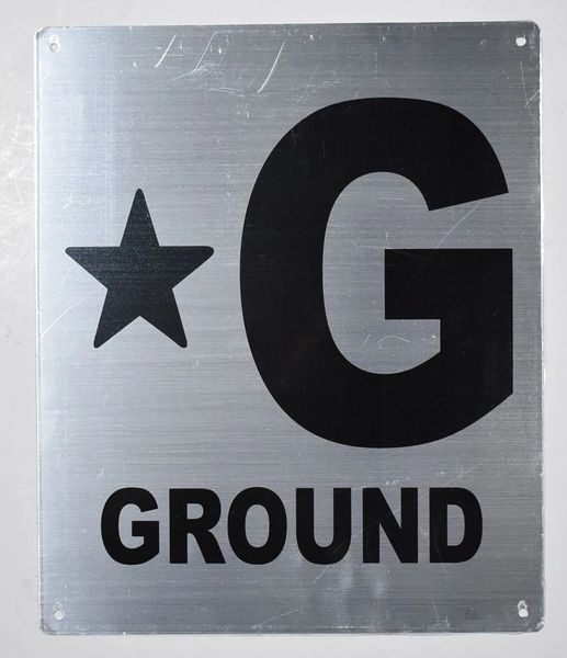 GROUND FLOOR NUMBER SIGNS- STAR GROUND SIGNS- STAR GROUND- BRUSHED ALUMINUM BACKGROUND (ALUMINUM SIGNS 12X10)- Monte Rosa Line