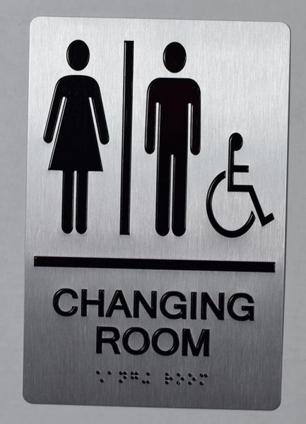 CHANGING ROOM SIGN- SILVER- BRAILLE (ALUMINUM SIGNS 9X6)-The sensation line- Tactile Touch Braille Sign