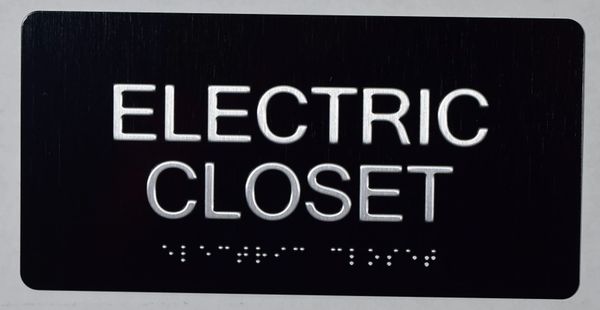 ELECTRIC CLOSET SIGN- BRAILLE- BLACK (ALUMINUM SIGNS 4X8)-The sensation line- Tactile Touch Braille Sign