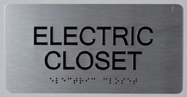 ELECTRIC CLOSET SIGN- BRAILLE- SILVER (ALUMINUM SIGNS 4X8)-The sensation line- Tactile Touch Braille Sign