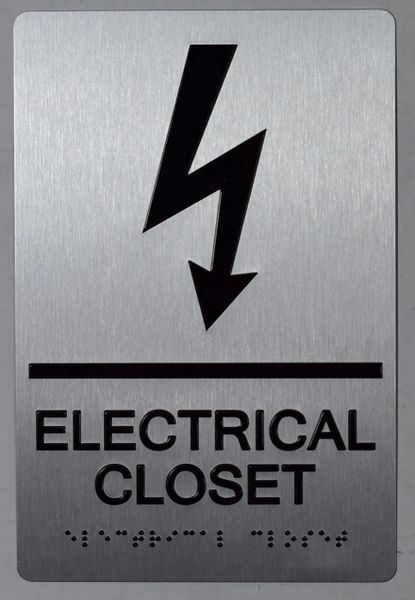 ELECTRICAL CLOSET SIGN- BRAILLE- SILVER (ALUMINUM SIGNS 9X6)-The sensation line- Tactile Touch Braille Sign