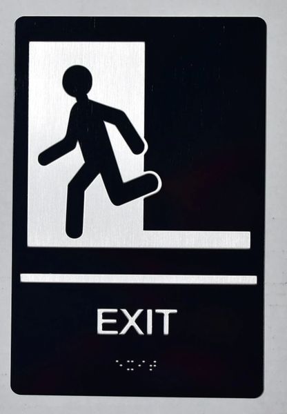 EXIT SIGN- BLACK- BRAILLE (ALUMINUM SIGNS 9X6)-The sensation line- Tactile Touch Braille Sign