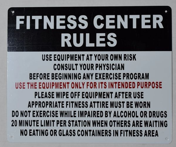 FITNESS CENTER RULES SIGN (ALUMINUM SIGNS 10X12)