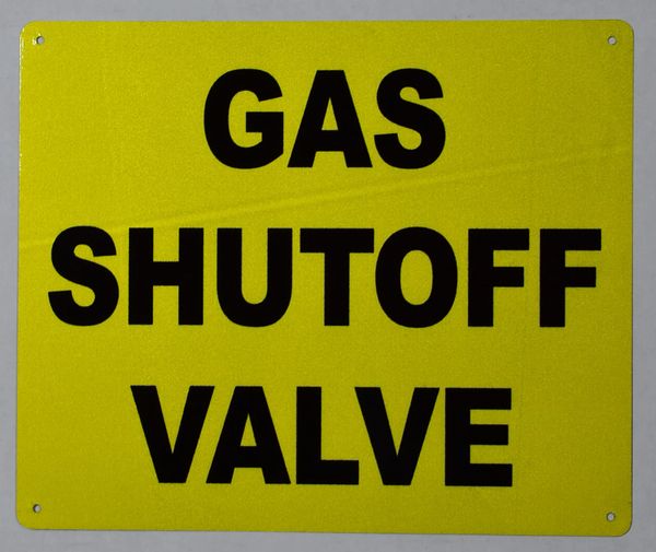 GAS SHUTOFF VALVE SIGN- YELLOW BACKGROUND (ALUMINUM SIGNS 10x12)