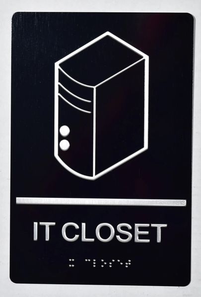 I.T. CLOSET SIGN- BLACK- BRAILLE (ALUMINUM SIGNS 9X6)-The sensation line- Tactile Touch Braille Sign