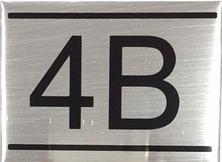 APARTMENT NUMBER SIGN – 4B -BRUSHED ALUMINUM