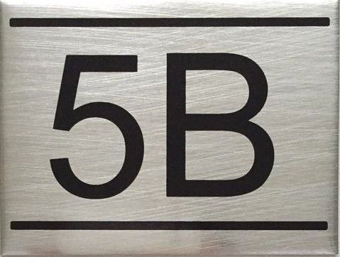 APARTMENT NUMBER SIGN – 5B -BRUSHED ALUMINUM