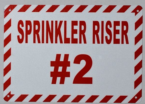 SPRINKLER RISER # 2 SIGN- WHITE BACKGROUND (ALUMINUM SIGNS 7X10)