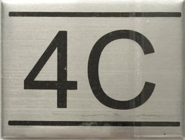 APARTMENT NUMBER SIGN – 4C- BRUSHED ALUMINUM