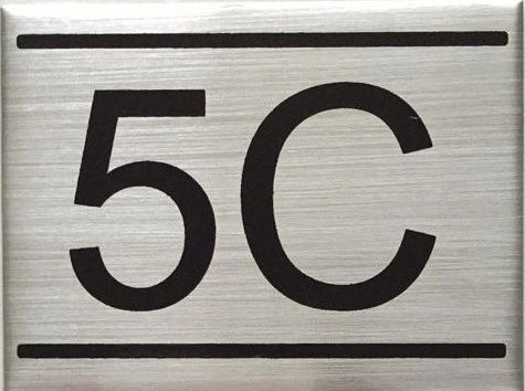 APARTMENT NUMBER SIGN – 5C- BRUSHED ALUMINUM