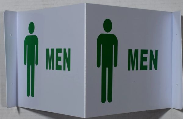3D MEN RESTROOM SIGN- WHITE BACKGROUND (3D projection signs 9X7)- Les Deux cotes line