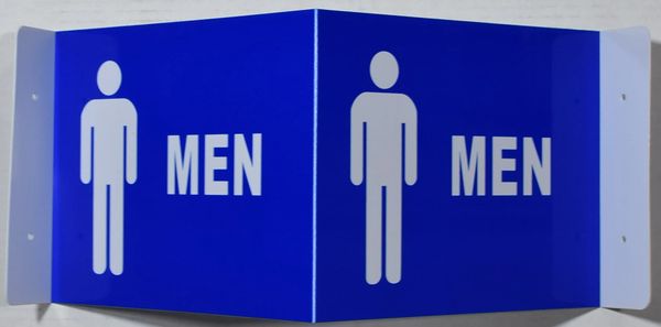 3D MEN RESTROOM SIGN- BLUE BACKGROUND (3D projection signs 9X7)- Les Deux cotes line