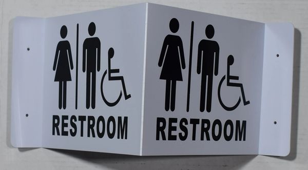 3D UNISEX ACCESSIBLE RESTROOM SIGN- BLACK LETTERS (3D projection signs 9X7)- Les Deux cotes line