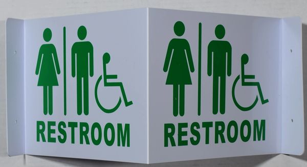 3D RESTROOM SIGN- GREEN LETTERS (3D projection signs 9X7)- Les Deux cotes line