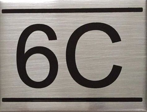 APARTMENT NUMBER SIGN – 6C- BRUSHED ALUMINUM