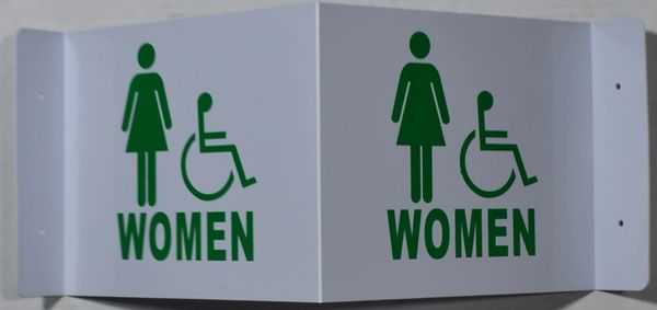 3D WOMEN ACCESSIBLE RESTROOM SIGN- WHITE BACKGROUND (3D projection signs 9X7)- Les Deux cotes line