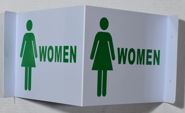 3D WOMEN RESTROOM SIGN- WHITE BACKGROUND (3D projection signs 9X7)- Les Deux cotes line