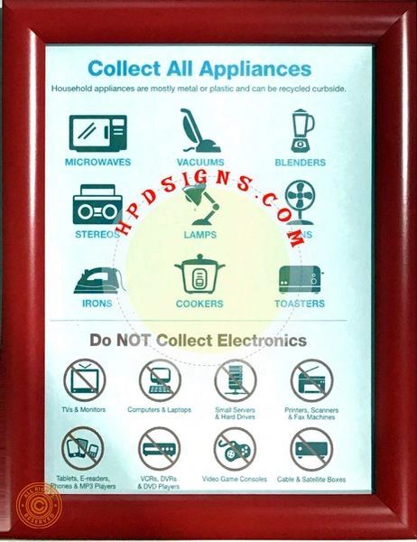 NYC Electronic recycle and appliances frame (red, frame 8.5x11, Front load)