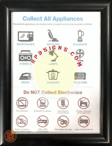 NYC Electronic recycle and appliances frame (black, frame 8.5x11, Front load)