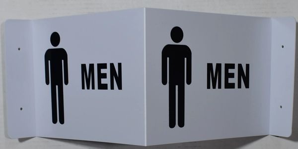 3D MEN RESTROOM SIGN- WHITE BACKGROUND (3D projection signs 9X7)- Les Deux cotes line