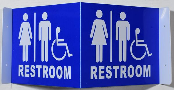 3D UNISEX ACCESSIBLE RESTROOM SIGN- BLUE (3D projection signs 9X7)- Les Deux cotes line