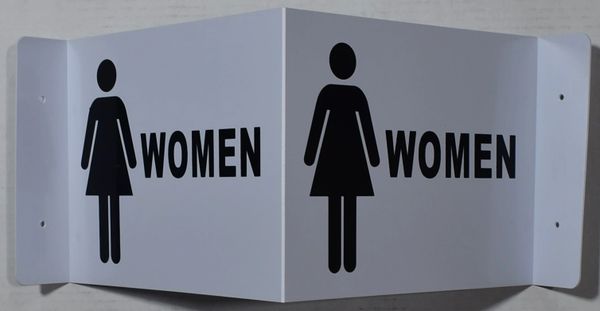 3D WOMEN RESTROOM SIGN- WHITE BACKGROUND (3D projection signs 9X7)- Les Deux cotes line