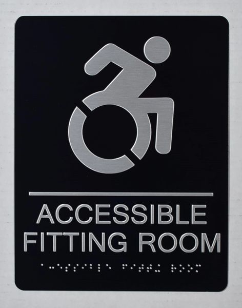 ACCESSIBLE FITTING ROOM SIGN - BLACK- BRAILLE (ALUMINUM SIGNS 9X6)- The Sensation Line- Tactile Touch Braille Sign