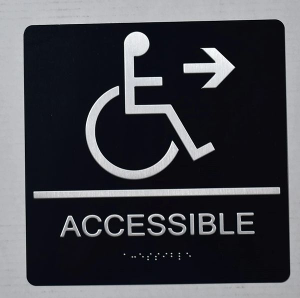 ACCESSIBLE RIGHT SIGN - BLACK- BRAILLE (ALUMINUM SIGNS 9X9)- The Sensation Line- Tactile Touch Braille Sign