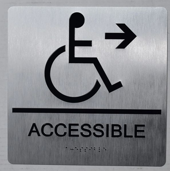 ACCESSIBLE RIGHT SIGN - SILVER- BRAILLE (ALUMINUM SIGNS 9X9)- The Sensation Line- Tactile Touch Braille Sign