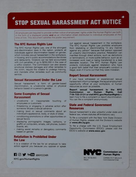 STOP SEXUAL HARASSMENT ACT NOTICE (ALUMINUM SIGNS 11x8.5)