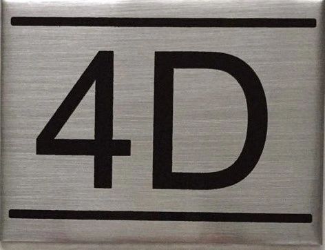 APARTMENT NUMBER SIGN – 4D- BRUSHED ALUMINUM